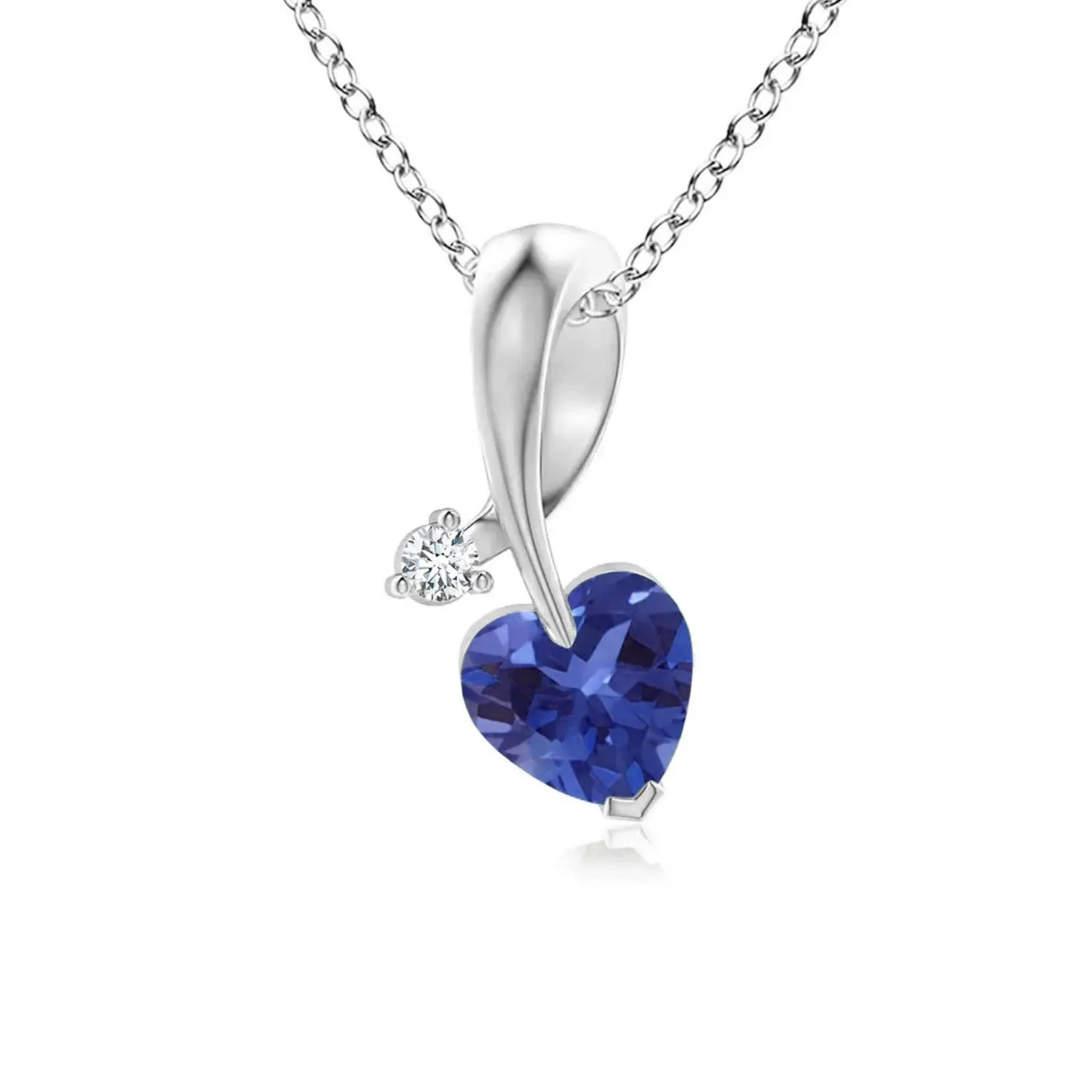 1 CT. Heart Shaped Sapphire Ribbon Pendant with Diamond For Husband