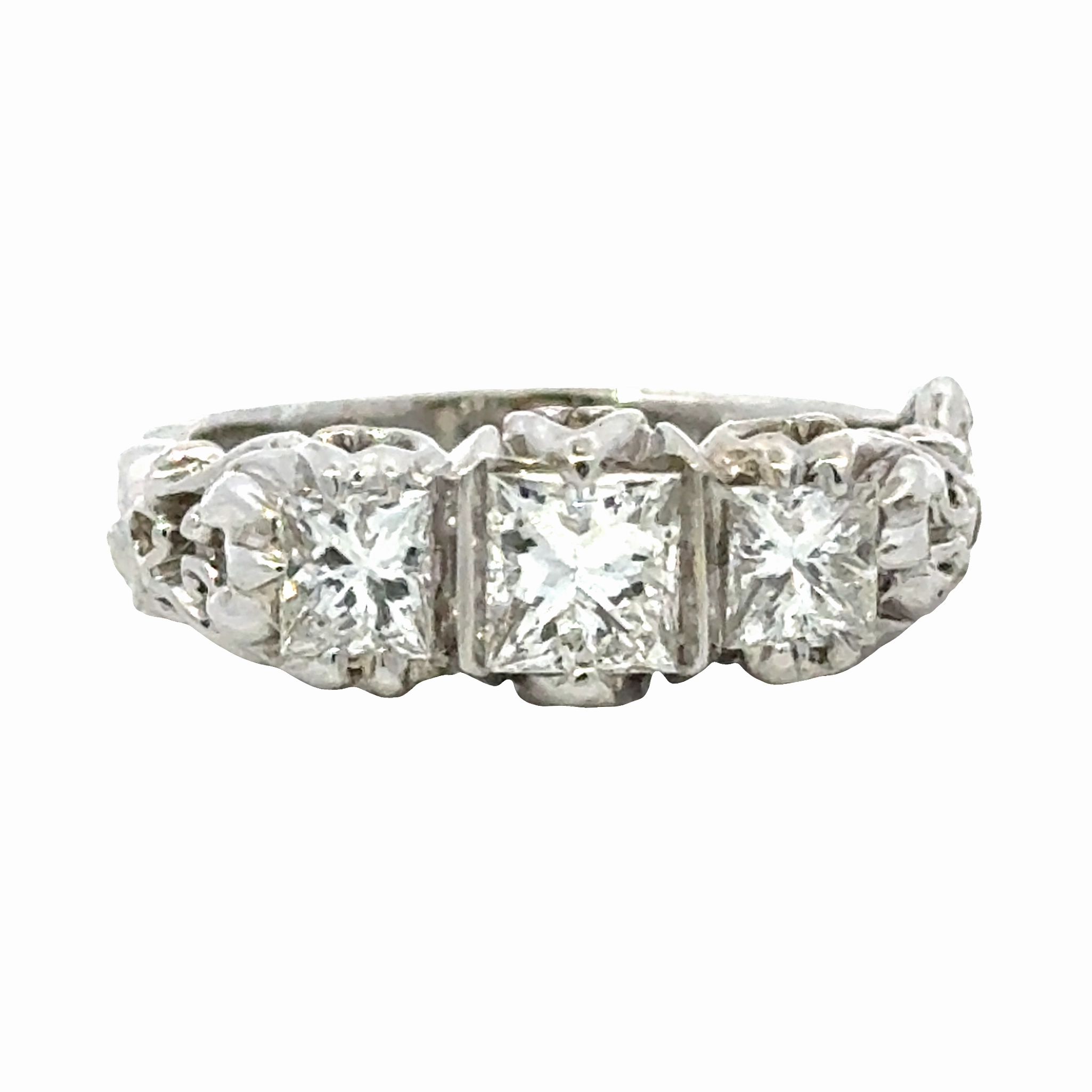 Creative Twist bright light 14 Karat White Gold 3 Stone Engagement Ring (.70cttw)