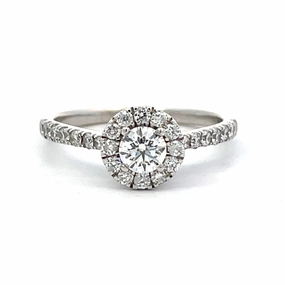 14 Karat White Gold Diamond Halo Enagagement Ring (.80cttw) Distinctive Finish