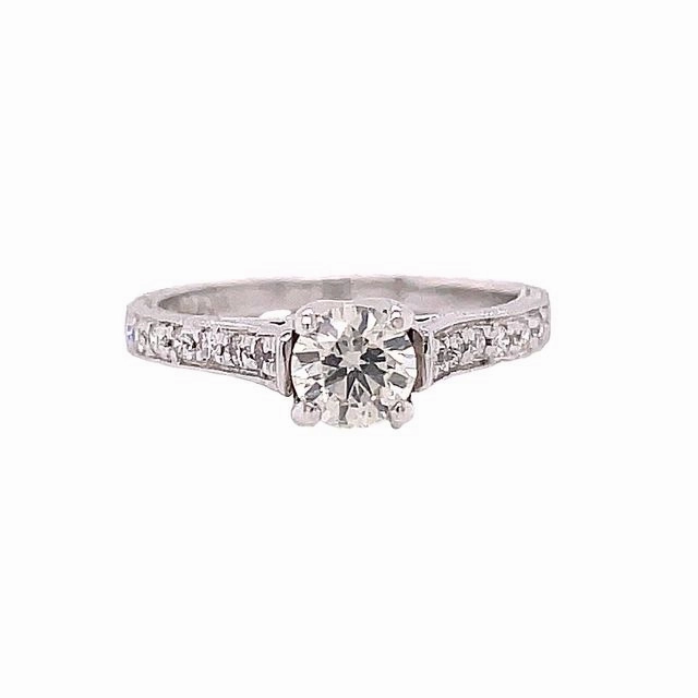 14 Karat White Gold Engraved Diamond Engagement Ring (.82cttw) Distinctive Accent Chic Gifts