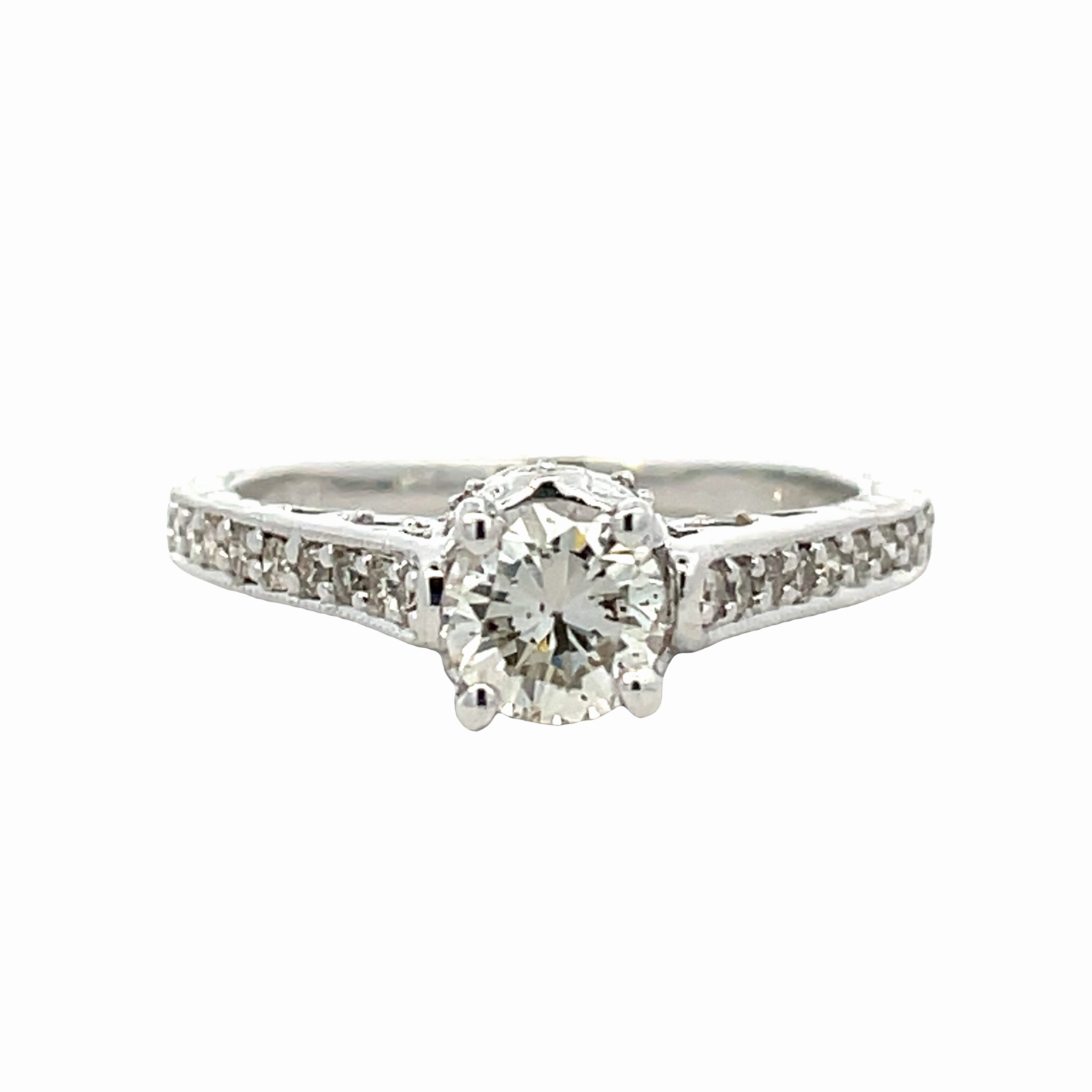 Distinct Edge 14 Karat White Gold Engraved Diamond Engagement Ring