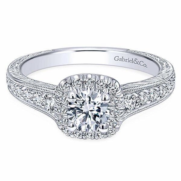 Sophisticated Gifts Stunning Style 14 Karat White Gold Engraved Halo Engagement Ring (0.83cttw)