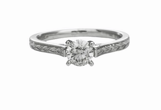 Bold Pieces 14 Karat White Gold Engraved Solitaire Engagement Ring