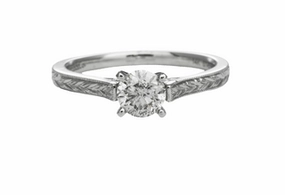 Bold Pieces 14 Karat White Gold Engraved Solitaire Engagement Ring