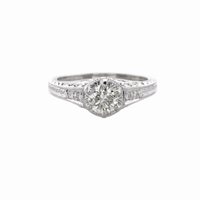 Trendy Edge Structured Design 14 Karat White Gold Filigree Antique Engagement Ring (.63cttw)