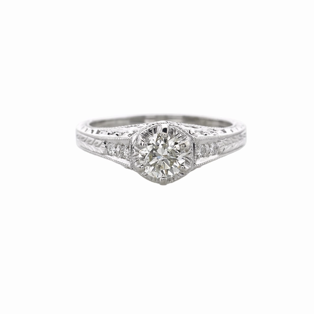Trendy Edge Structured Design 14 Karat White Gold Filigree Antique Engagement Ring (.63cttw)