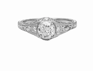 Bold Pieces Delicate Pair 14 Karat White Gold Filigree Antique Engagement Ring (.85cttw)