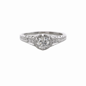 14 Karat White Gold Filigree Diamond Engagement Ring (.66cttw) Modern Highlight Winter Party