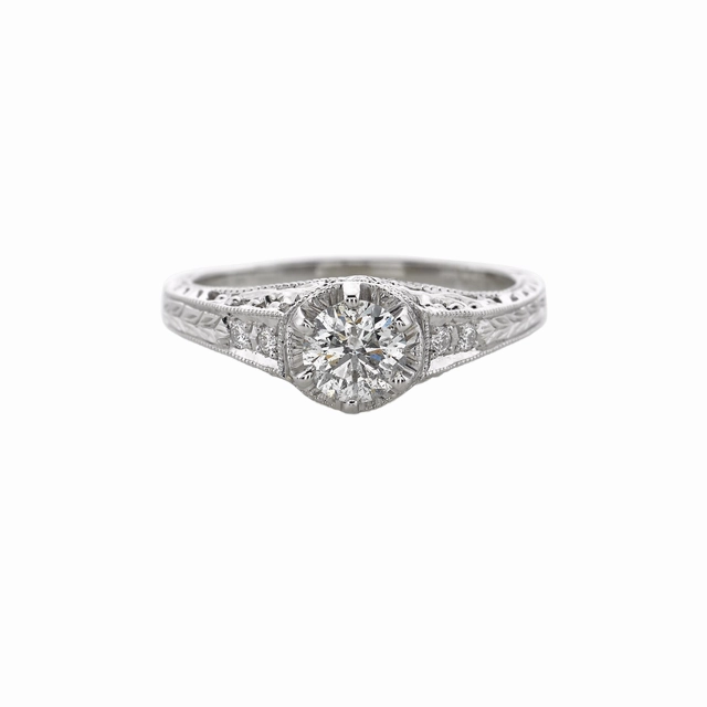 14 Karat White Gold Filigree Diamond Engagement Ring (.66cttw) Modern Highlight Winter Party