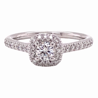 Dazzling Touch Soft Glow Up 14 Karat White Gold Halo Engagement Ring with Diamonds throughout Shank 0.59cttw