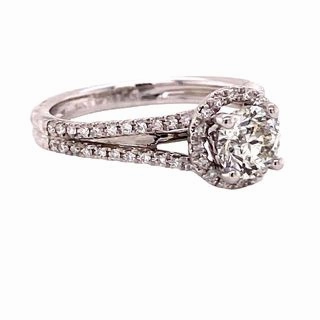 Festive Set Smooth Curve 14 Karat White Gold Halo Split Shank Engagement Ring (0.94cttw)