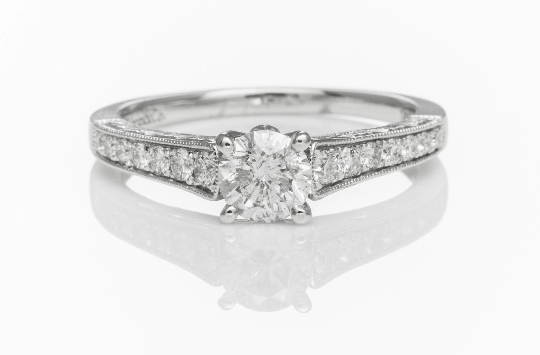 14 Karat White Gold Milgrain Solitaire Engagement Ring (.82cttw) Fresh Finish
