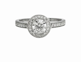 Allure Sparkle Handmade Craft 14 Karat White Gold Miligrain Halo Engagement Ring (.86cttw)