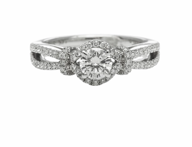 14 Karat White Gold Pave Engagement Ring (.78ctttw) Subtle Shine