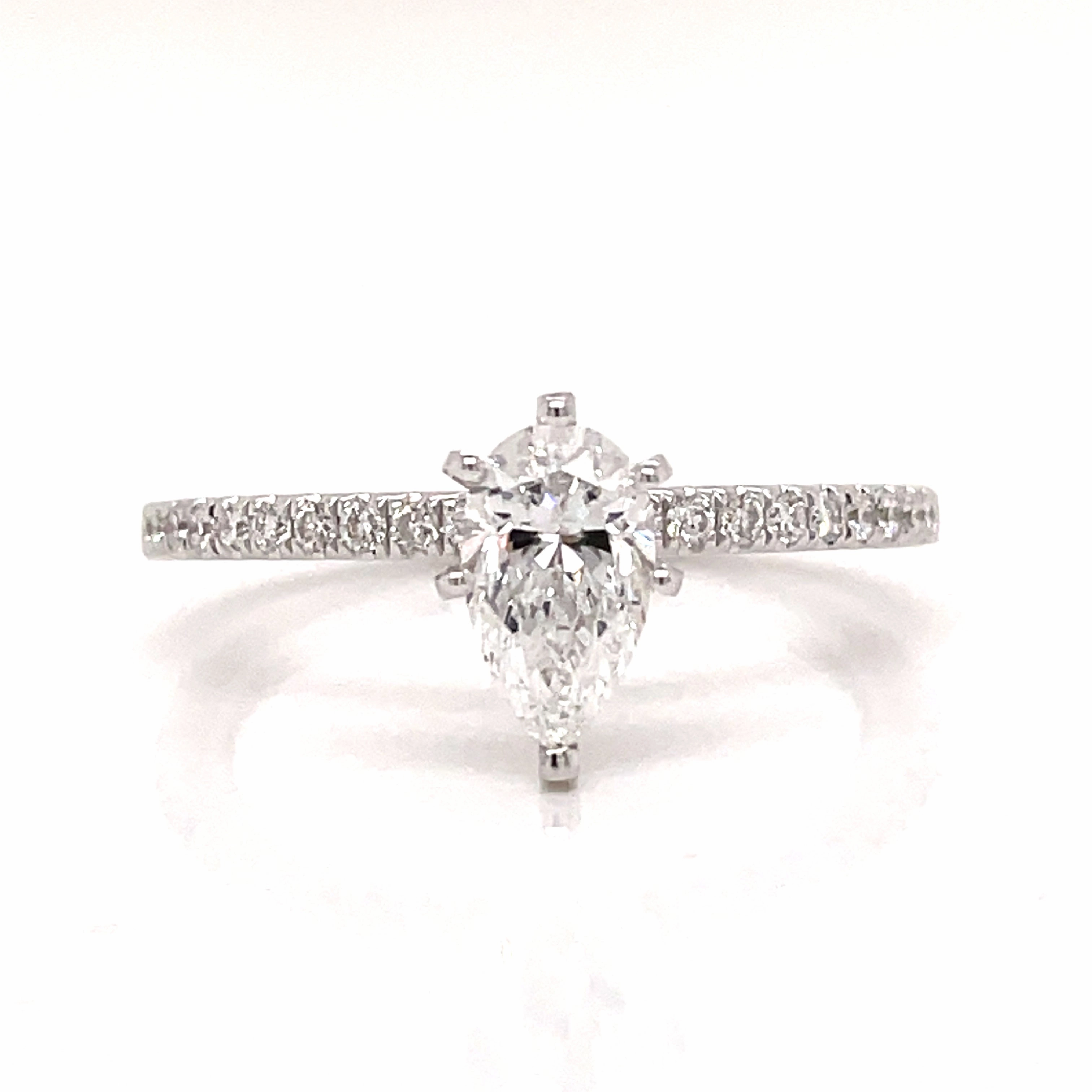 14 Karat White Gold Straight Pear Diamond Engagement Ring (.82cttw) Sleek Style Chic Gem
