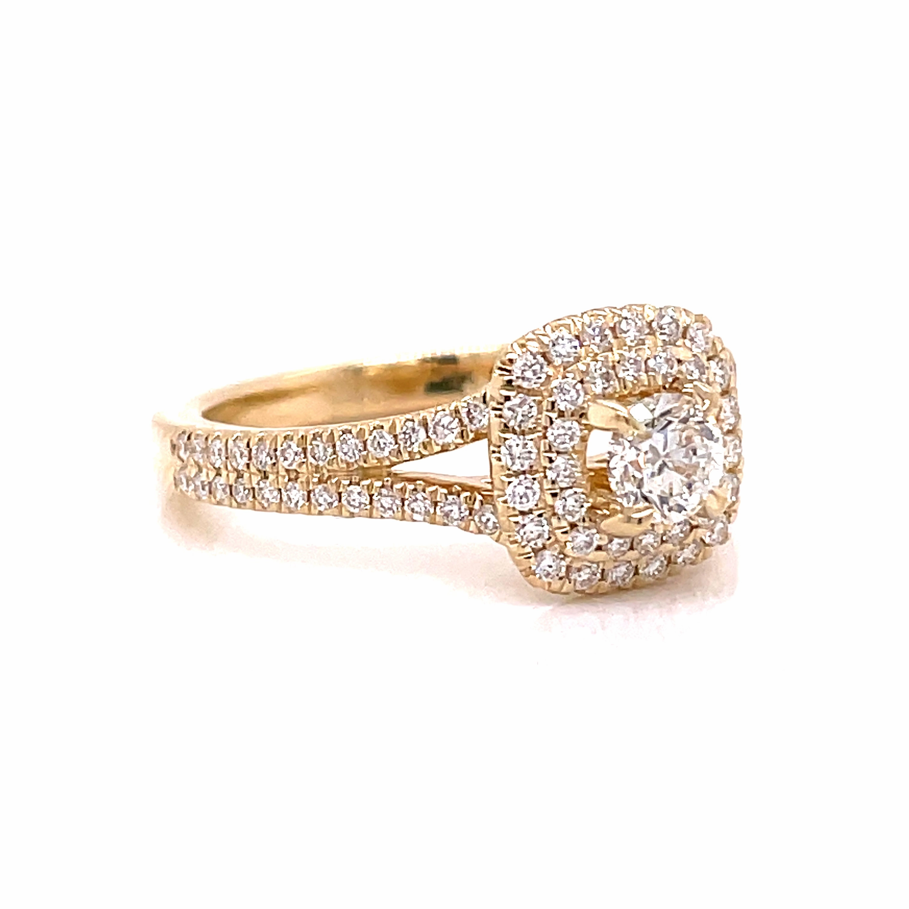 14 Karat Yellow Gold Double Halo Engagement Ring (.70cttw) Sophisticated Style