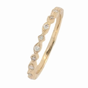 Timeless Look Everyday Duo 14 Karat Yellow Gold Engraved Diamond Stackable Ring