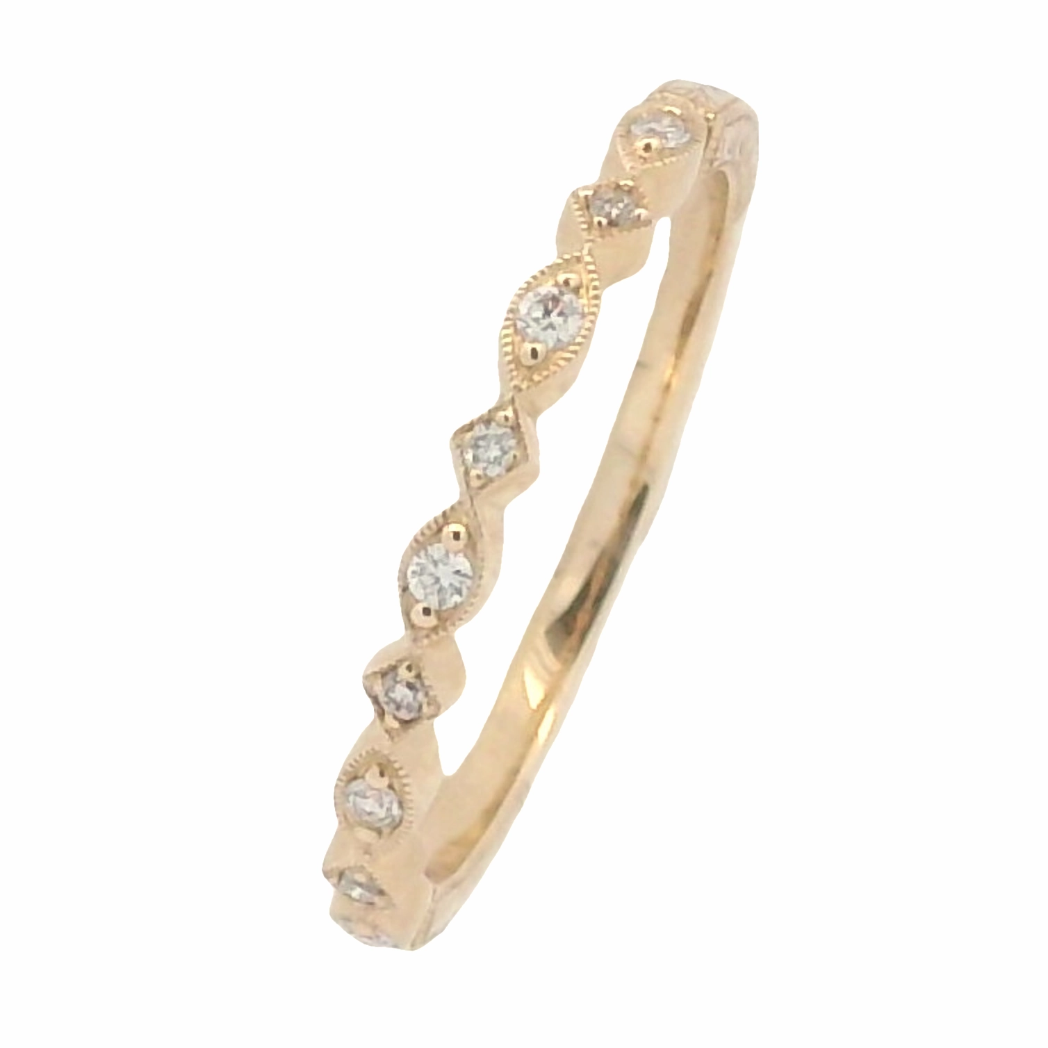 Timeless Look Everyday Duo 14 Karat Yellow Gold Engraved Diamond Stackable Ring