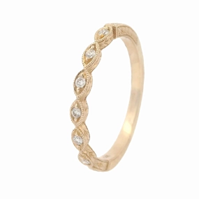 14 Karat Yellow Gold Engraved Diamond Stackable Ring Neutral Glow Stylish Line