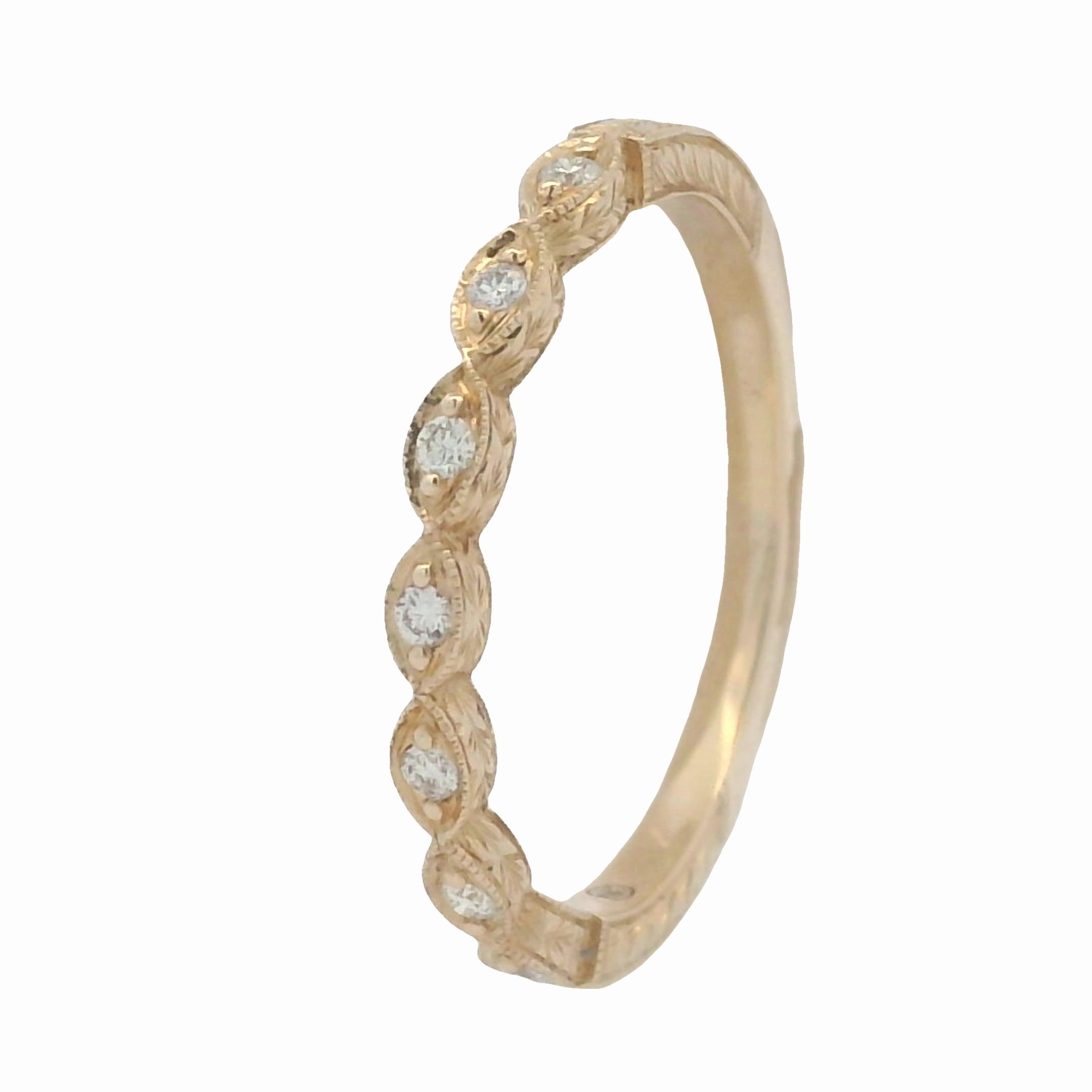 14 Karat Yellow Gold Engraved Diamond Stackable Ring Everyday Gift
