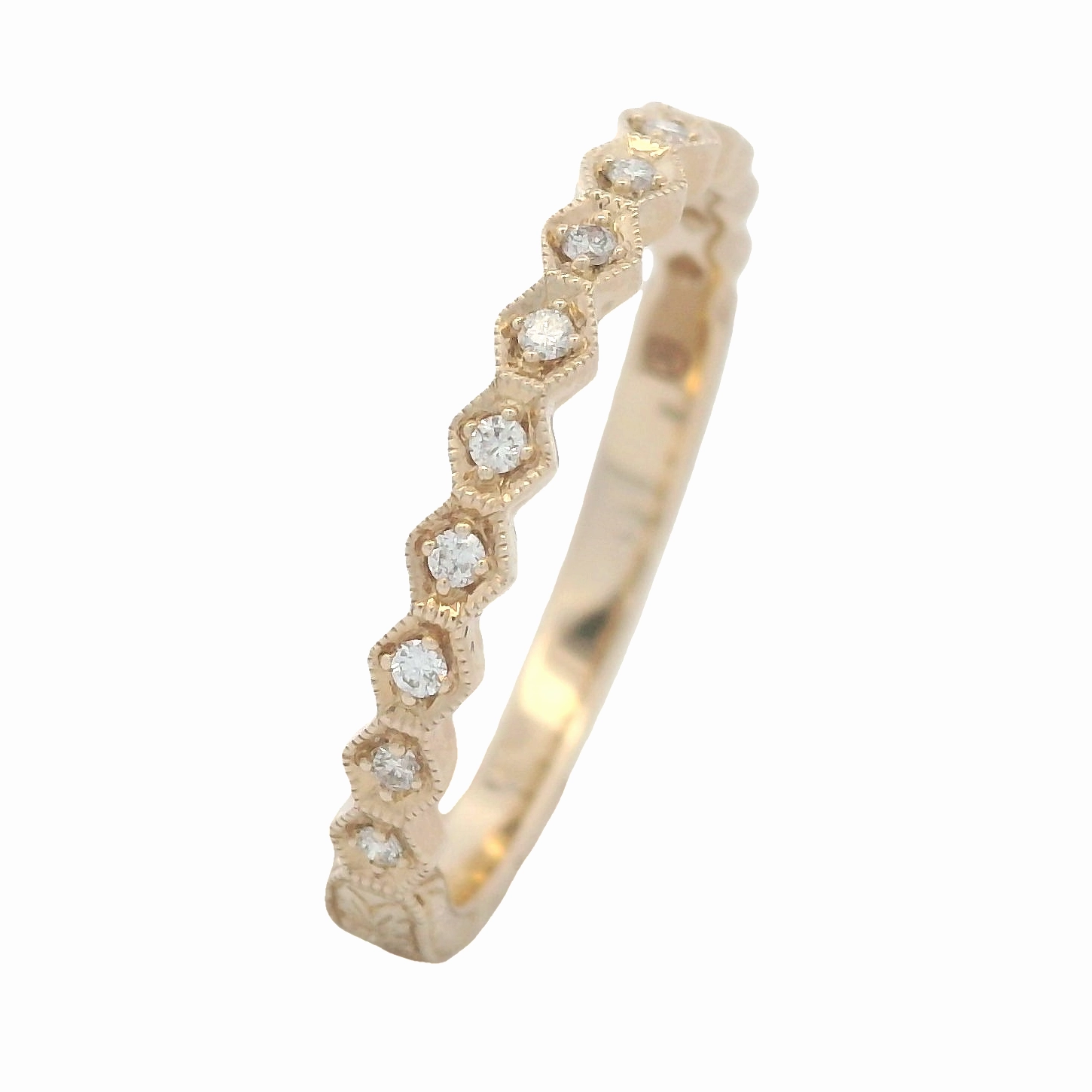 14 Karat Yellow Gold Engraved Diamond Stackable Ring Gloss Layer