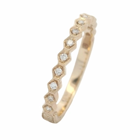 14 Karat Yellow Gold Engraved Diamond Stackable Ring Gloss Layer