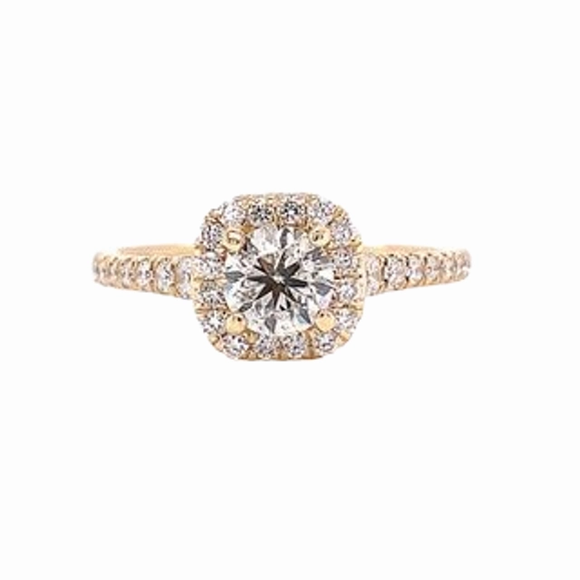Understated Shine Polished Layer 14 Karat Yellow Gold Halo Diamond Engagement Ring (.97cttw)