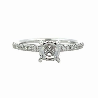 14K White Gold Hidden Halo Round Diamond Semi Mount Office Wear Delicate Flash