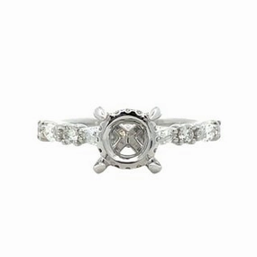 14K White Gold Oval and Round Diamond Semi Mount Gleaming Gem