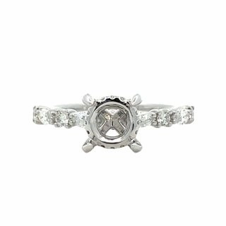 14K White Gold Oval and Round Diamond Semi Mount Gleaming Gem