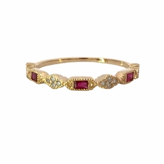 14K Yellow Gold Ruby and Diamond Stackable Band Versatile Piece