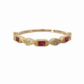 14K Yellow Gold Ruby and Diamond Stackable Band Versatile Piece