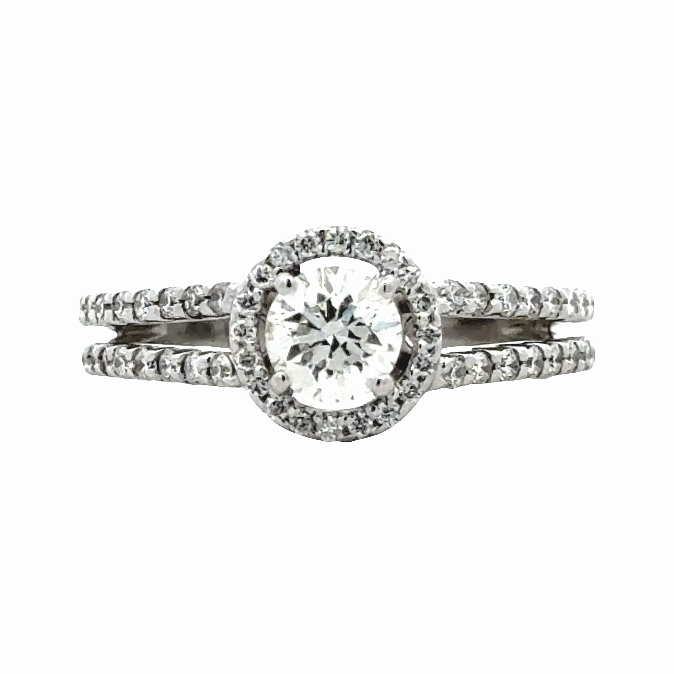 Smart Finish 14KW Split Shank Halo Diamond Engagement Ring