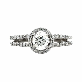 Smart Finish 14KW Split Shank Halo Diamond Engagement Ring