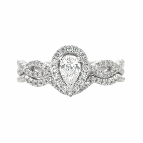 14kw Split Twisted Shank Halo Engagement Ring Set Photo Ready