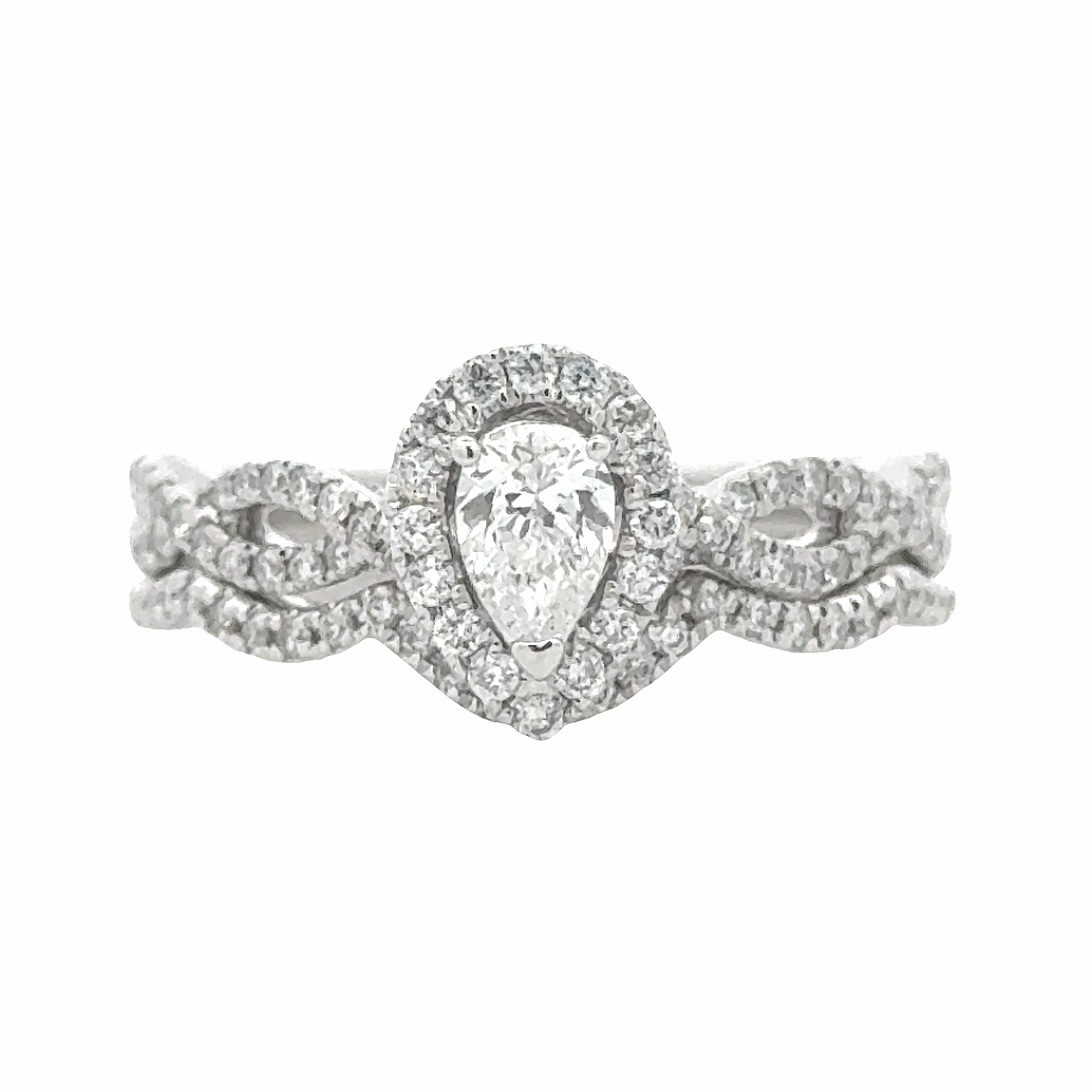 14kw Split Twisted Shank Halo Engagement Ring Set Photo Ready
