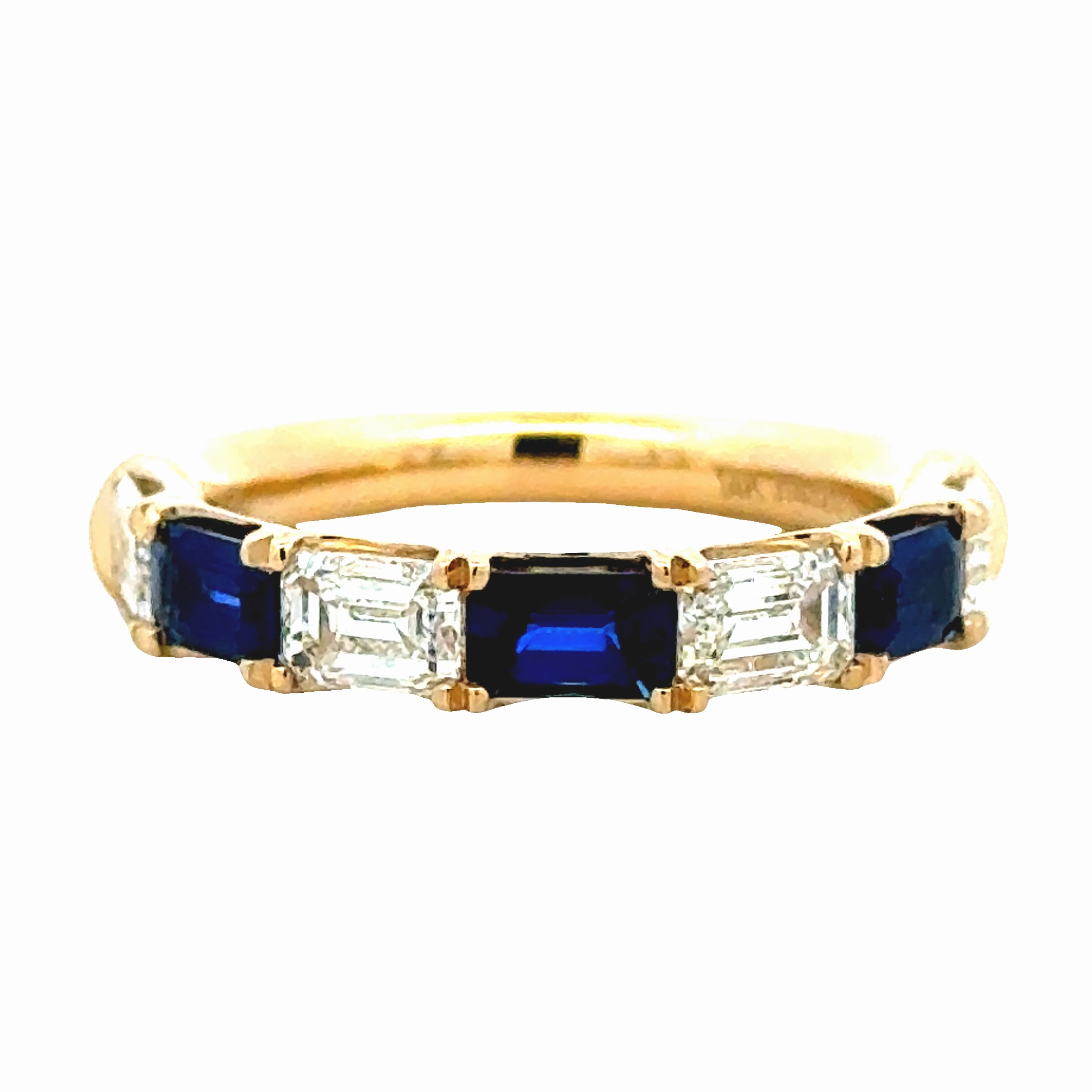 14KY 7-Stone Emerald Sapphire and Diamond Anniversary Band Alluring Style Sunlight Shine