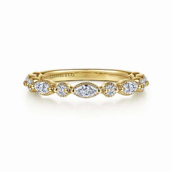 Weekend Look 14ky Gold Double Prongs Marquise and Round Diamond Anniversary Band 0.35cttw