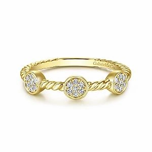 14ky Twisted Rope Cluster Diamond Station Stackable Ring Refined Element