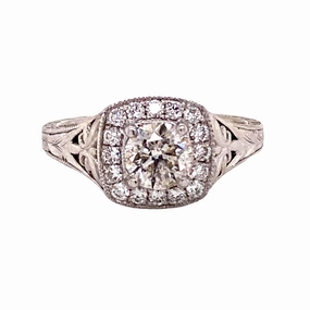 Flawless Look Dusk Mood 18 Karat White Gold Engraved Halo Engagement Ring (.99cttw)