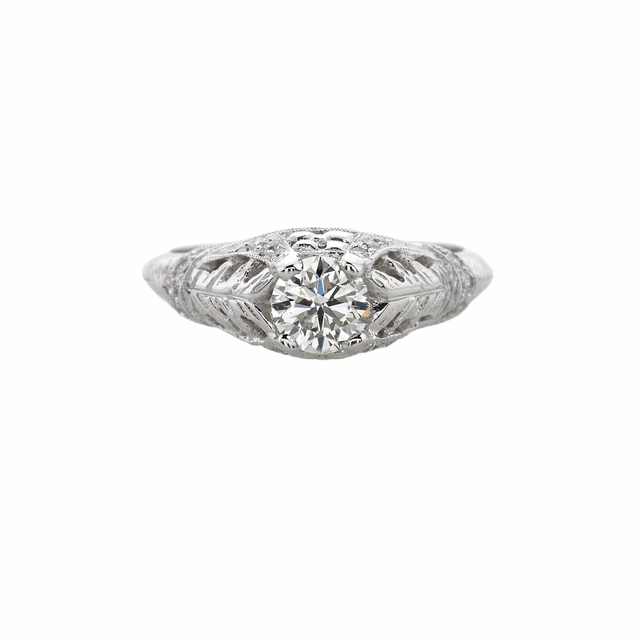 18 Karat White Gold Filigree Diamond Engagement Ring (.84cttw) Everyday Fashion Trend Look