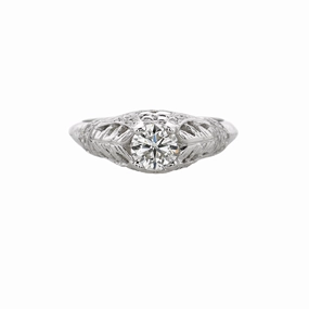 18 Karat White Gold Filigree Diamond Engagement Ring (.84cttw) Everyday Fashion Trend Look