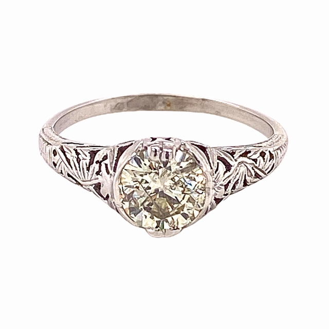 18 Karat White Gold Filigree Diamond Engagement Ring (.98cttw) Everyday Accessory Radiant Radiance