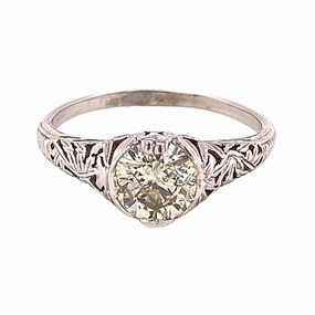 18 Karat White Gold Filigree Diamond Engagement Ring (.98cttw) Everyday Accessory Radiant Radiance