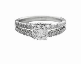 Ornate Accent 18 Karat White Gold Milgrain Split Shank Engagement Ring (1.42cttw)