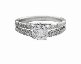 Ornate Accent 18 Karat White Gold Milgrain Split Shank Engagement Ring (1.42cttw)