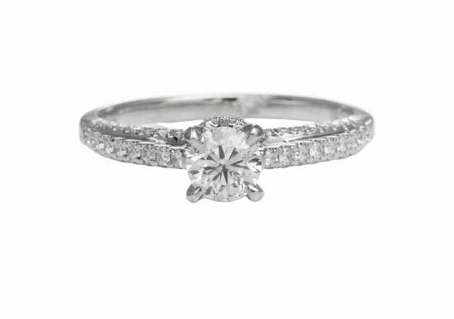 18 Karat White Gold Pave Solitaire Engagement Ring (.73cttw) Refined Mood