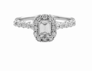 Alluring Edge Classy Accent 18kw Halo Emerald Diamond Engagement Ring (1.14cttw)