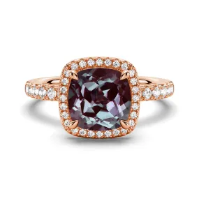 Traditional Token 2 CT. Cushion Cut Alexandrite Engagement Ring With Moissanite Halo Pav??