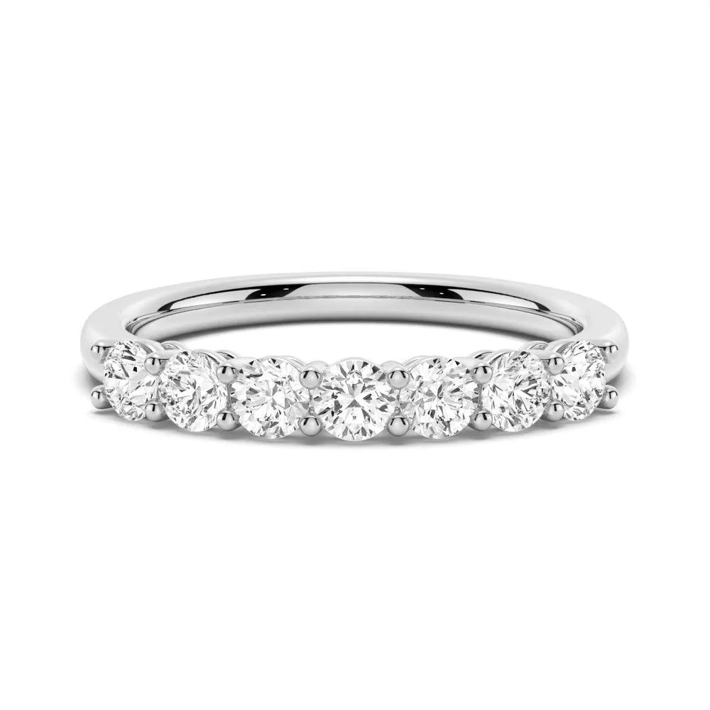 Neutral Mood Cool Finish 3mm 7 Stone French Pave Moissanite Wedding Band